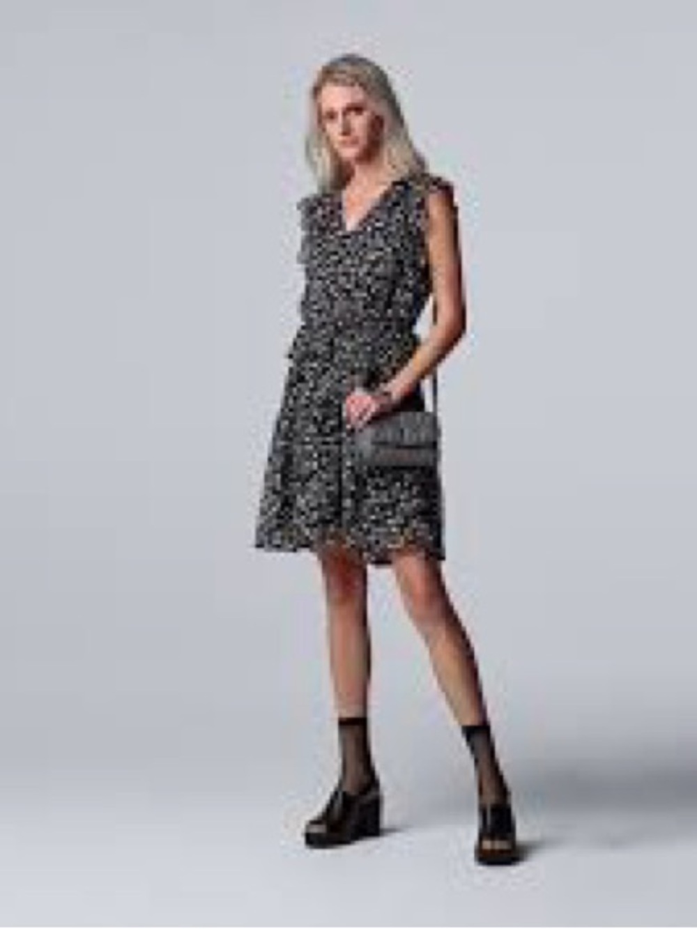 Simply Vera Vera Wang Black and White Abstract Ruffle Dress